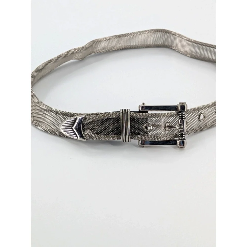 Vintage 80s Donna Katz Silver Metal Mesh Belt Western Ranger Buckle Boho‎ Size M